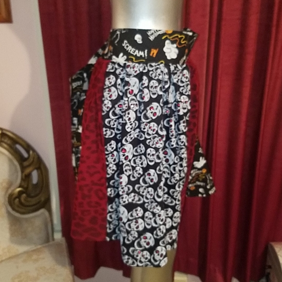 Halloween goth glitter skulls cheetah skirt circle handmade a line punk red diy - Picture 2 of 9